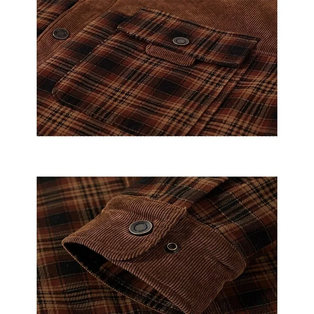 Men's Red Coffee Long Sleeve Sherpa Lined Flannel Shirt Jacket Fleeces